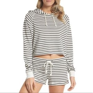 JOE'S JEANS Cropped Hoodie Black Stripe Top French Terry Sweatshirt L NWT
